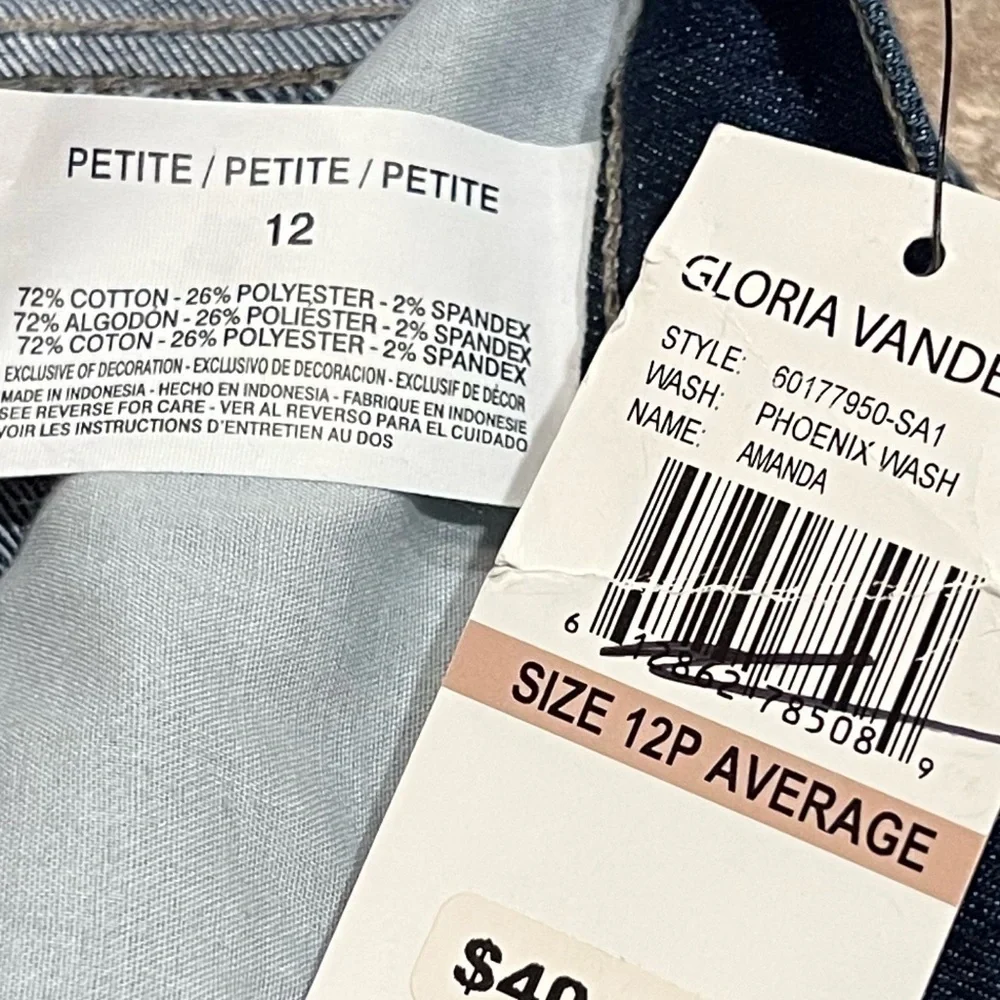 NWT Gloria Vanderbilt Amanda High Rise Tapered Phoenix Wash Jeans Petite 12